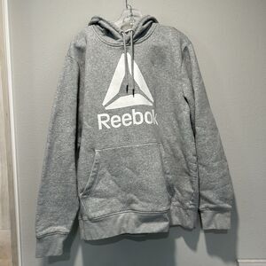 Reebok Mens Pullover Large Gray Spellout Drawstring Warm Thick Soft Heavy Logo